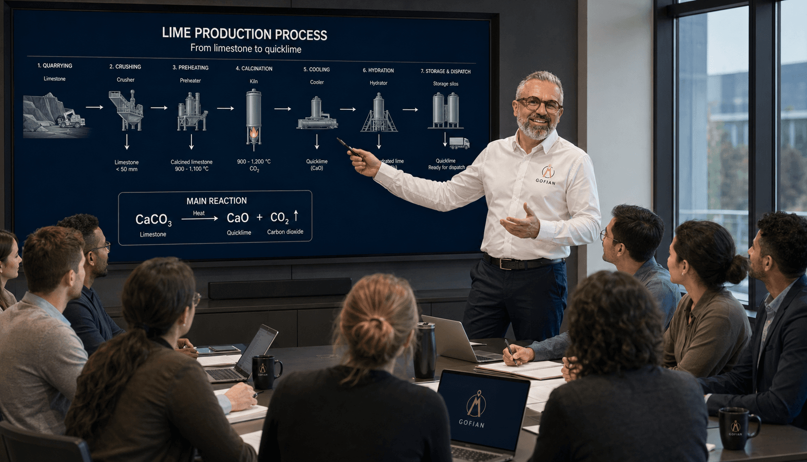 Philippe Maréchal presenting the lime production process to a training group